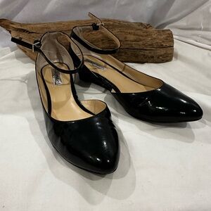 Halogen Black Patent Ankle Strap Women's Shoes